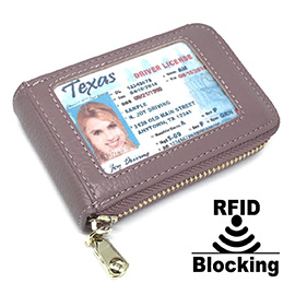 IXYVIA RFID Blocking Men's Women's Leather Wallet ID Card Holder Leather Card Cases Dark Red 